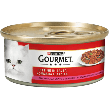 GOURMET Rosso Gatto Fettine con Verdure, Manzo e Fegato