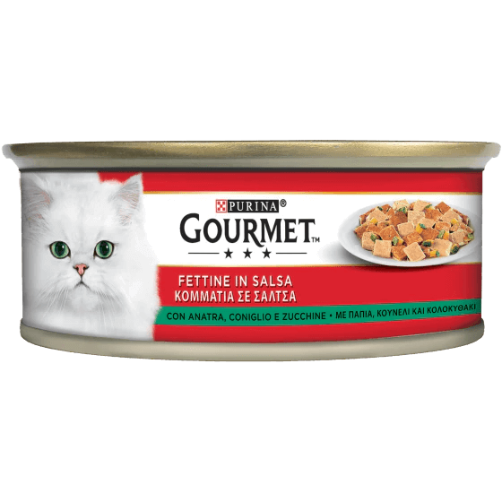 GOURMET Rosso Gatto Fettine con  Anatra, Coniglio e Zucchine