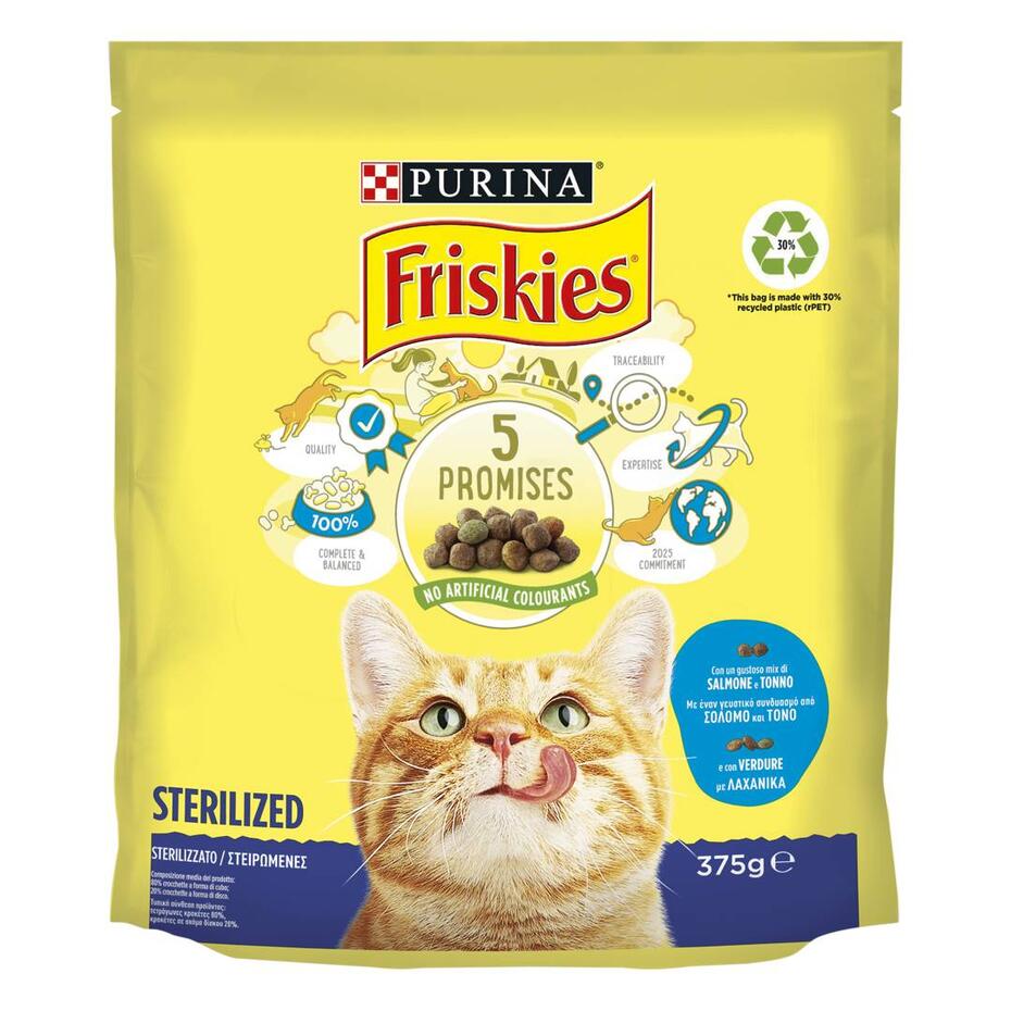 FRISKIES Gatto Crocchette Sterilizzati - Con un gustoso mix di Salmone e Tonno e con Verdure