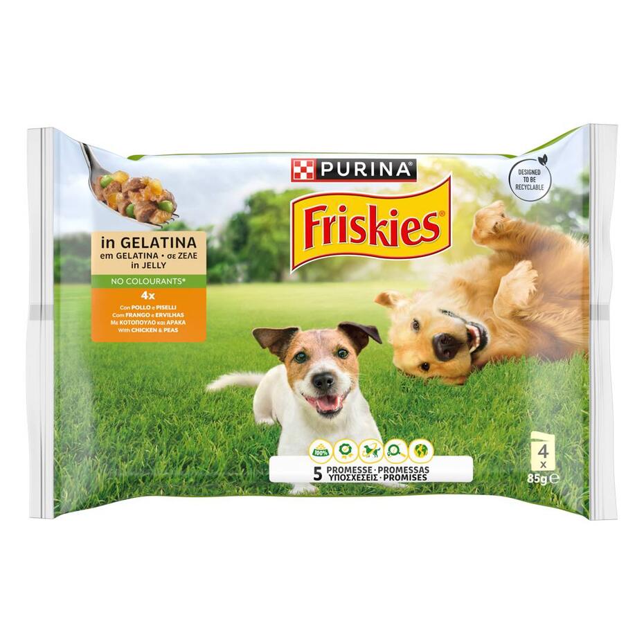 FRISKIES Cane Bocconi in gelatina con Pollo e Piselli